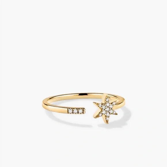 LIKE NEW MEJURI 14K YELLOW GOLD, PAVÉ NATURAL DIAMOND STAR OPEN RING 7 + 🎁 - Picture 1 of 5